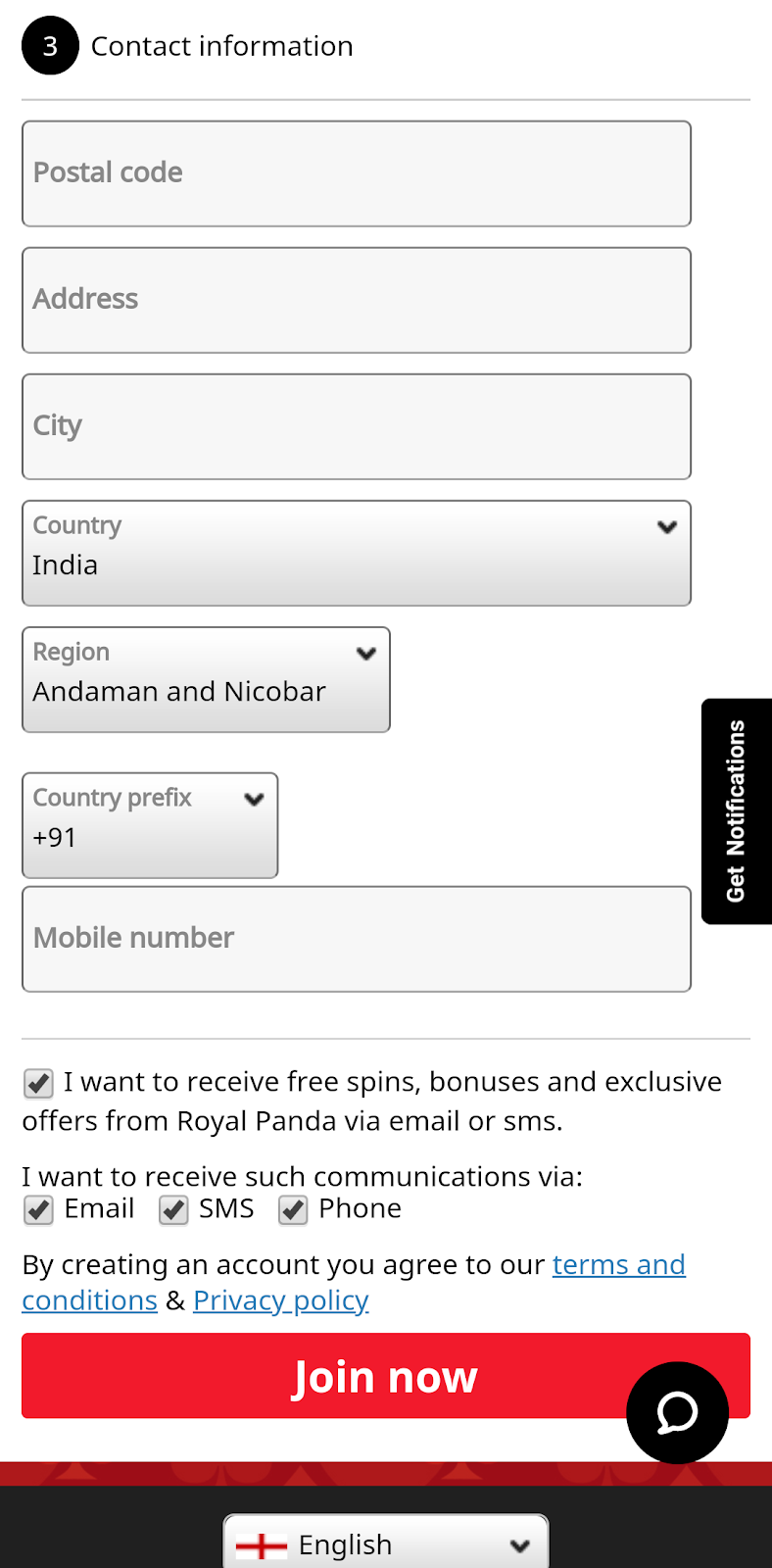 Royal Panda mobile site registration interface #3