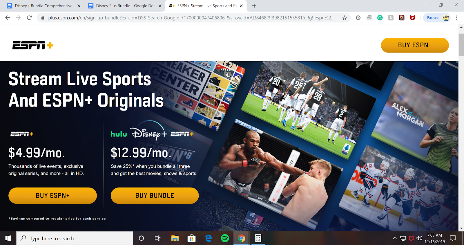 ESPN+ subscription sign-up page
