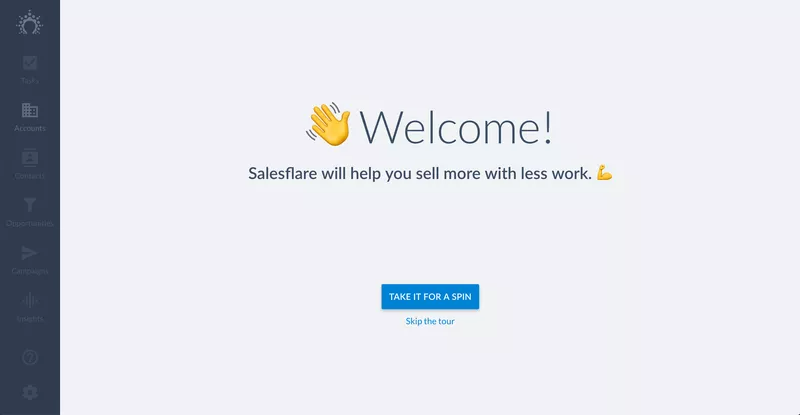 SalesFlare Welcome Screen