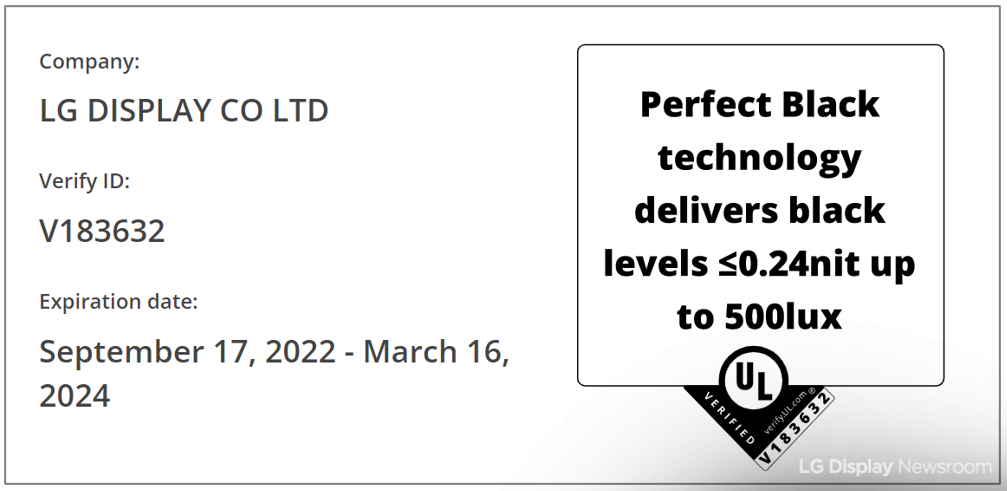 Dalles OLED LG Display : certification "Perfect Black"