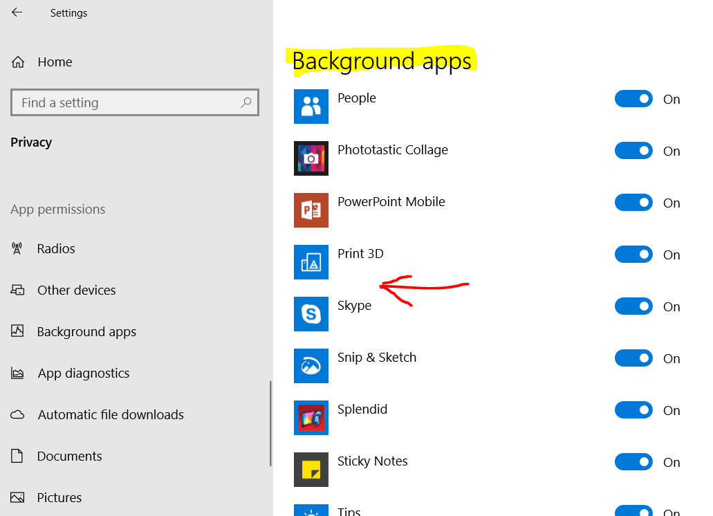 screenshot from the background apps tab of windows