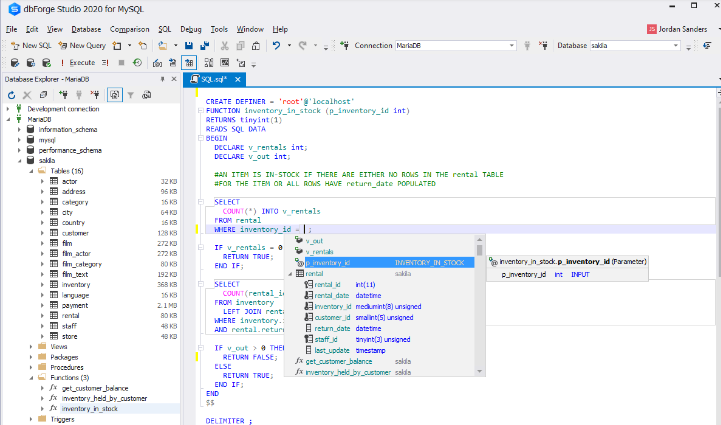 Screenshot of dbForge Studio.