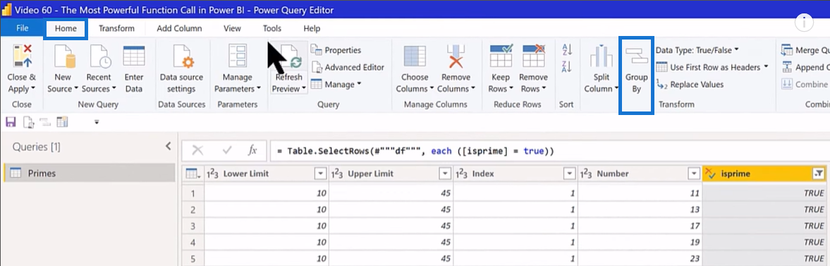 Power BI Dataset: Filtering the Prime Numbers