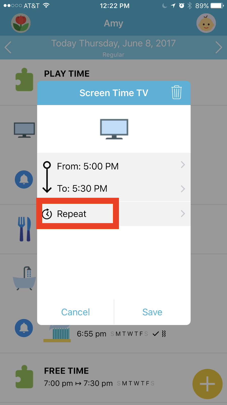 Octopus Watch app: repetition of an event