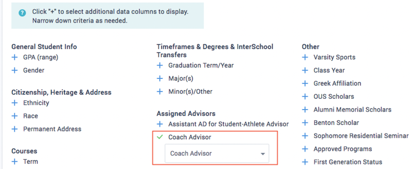 Find Coach Advisors listed under Assigned Advisors