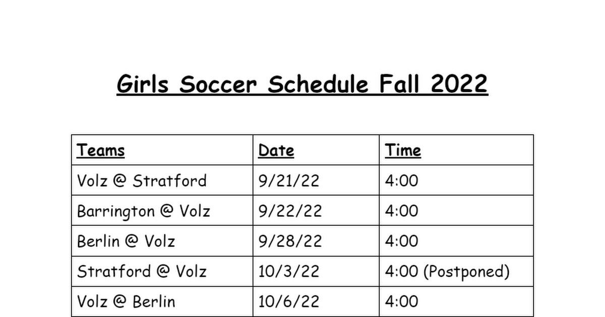 Girls Soccer Schedule Fall 2022 Google Docs