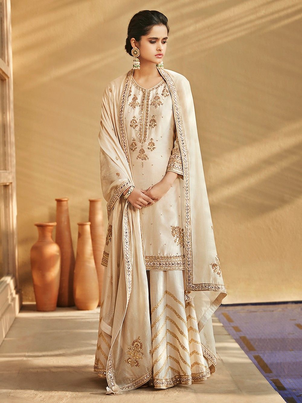 the loom - Ivory Chanderi Silk Sharara Suit