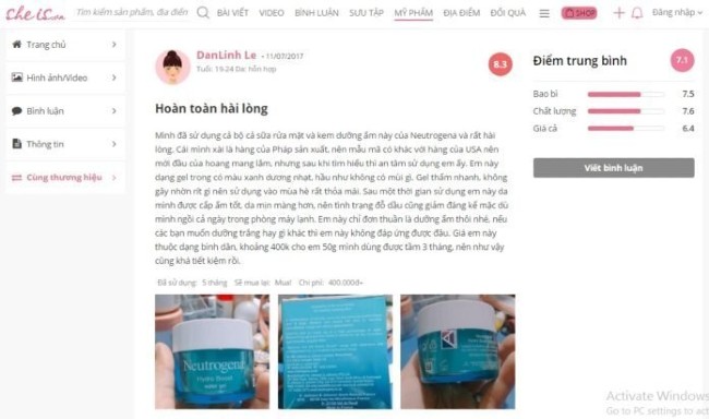 Review kem dưỡng ẩm cho da dầu mụn Neutrogena