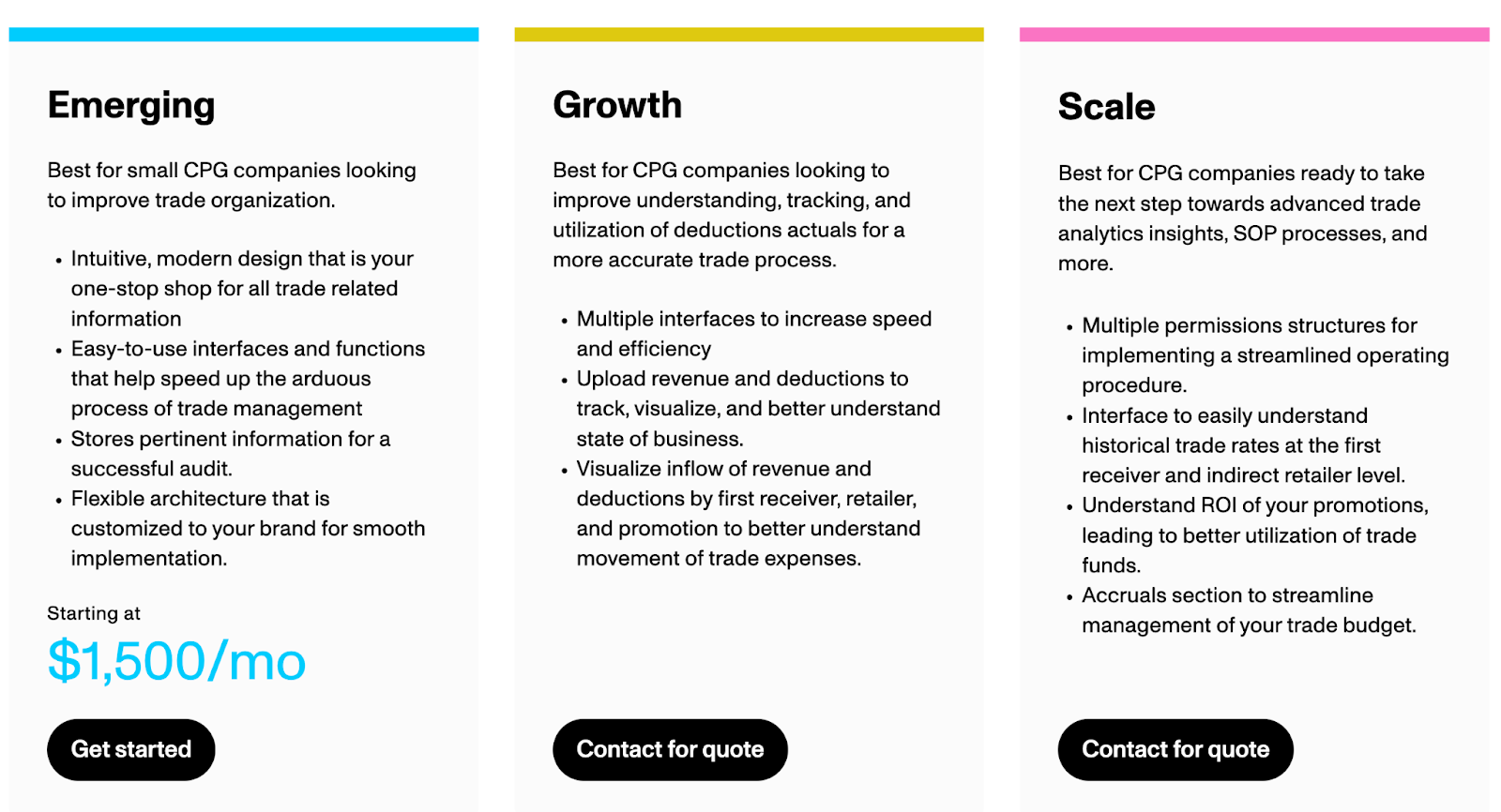 The pricing page of Vividly, the product.