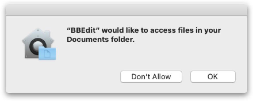 macOS popup message asking permission to access the Documents folder