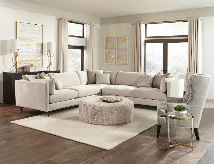 White Sectional with Round Cocktail Ottoman 