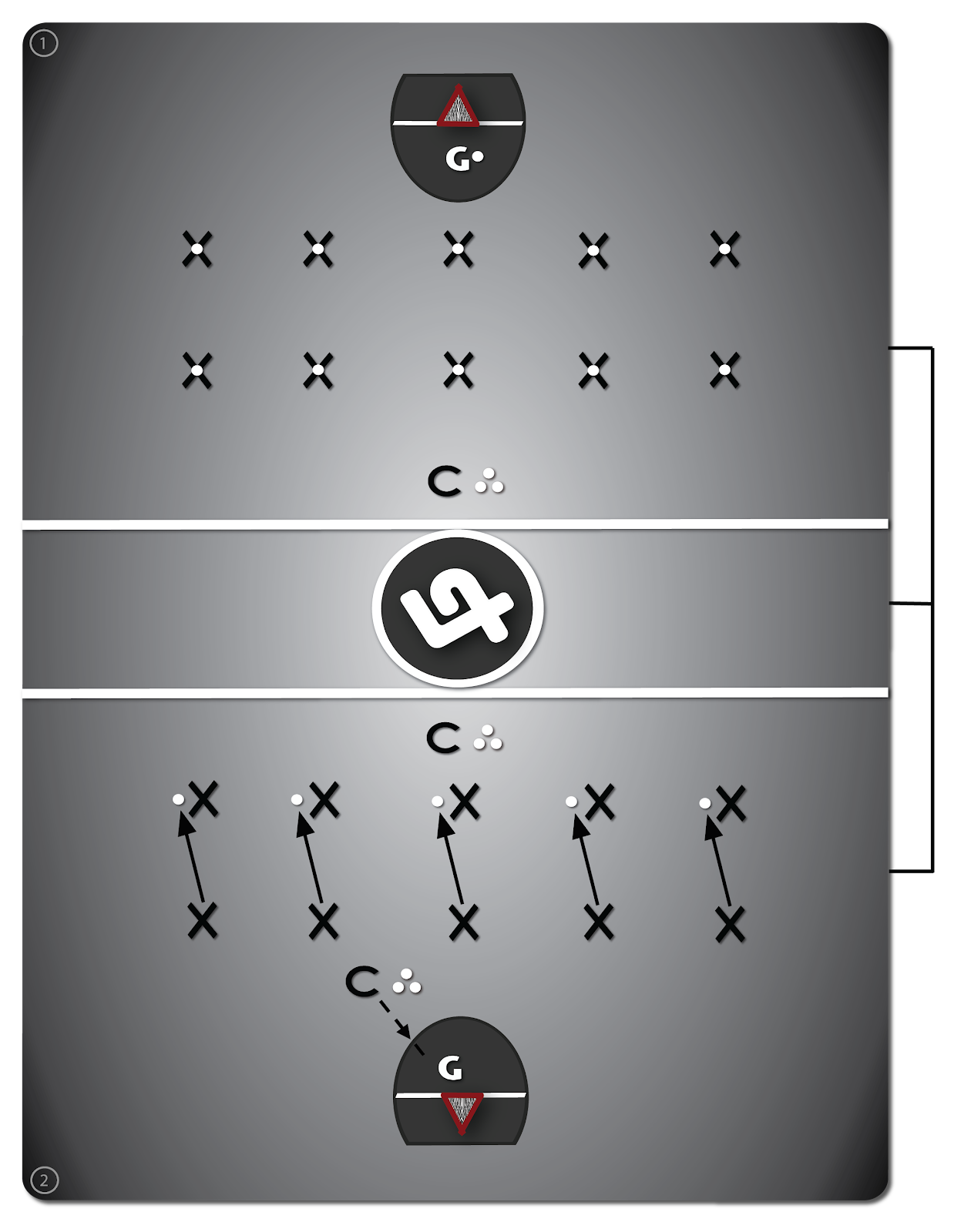 Lacrosse Diagram Drill #1: Stationary/Dynamic - players practice chasing balls