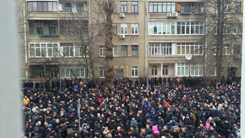 Ukrainian lustrated policemen protest being fired on 13 December 2015 ~