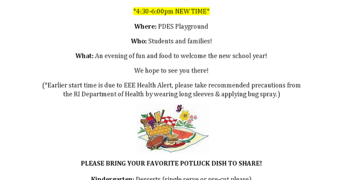PDES Back-To-School Picnic Flyer 