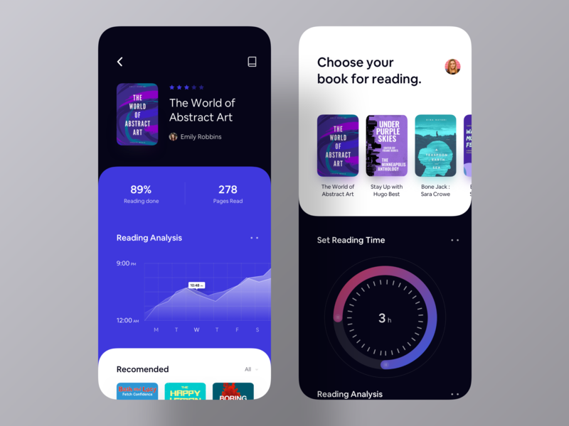 Book Analysis App UI list set time reading time design agency mobile app design design inspiration ui inspiration app inspiration ui design app ui ios app book store