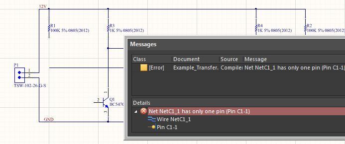  AD18 screenshot of compiler error in create PCB from schematic