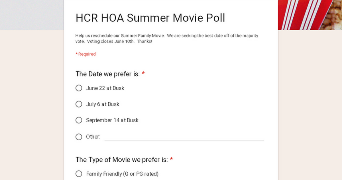 HCR HOA Summer Movie Poll