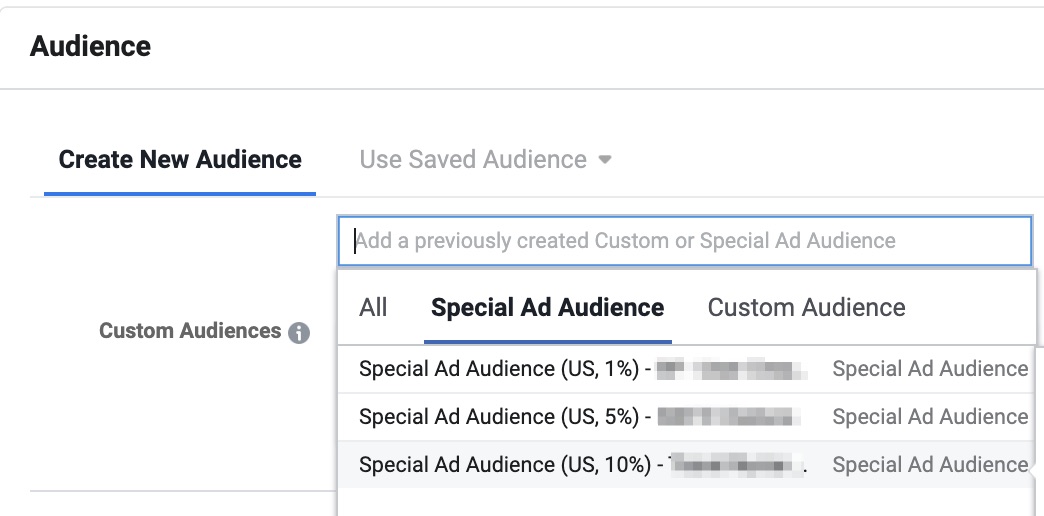 Special Ad Audience settings.