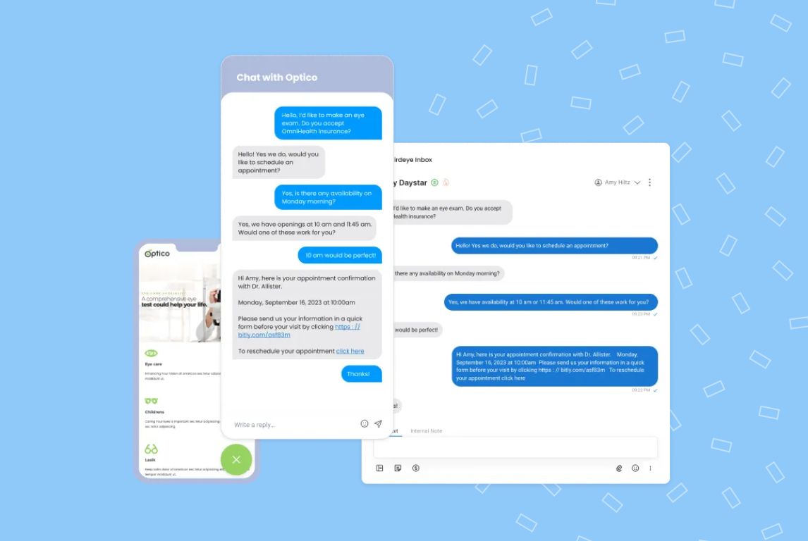 Image shows how Birdeye's AI capabilities can help healthcare businesses streamline communication and provide omnichannel support