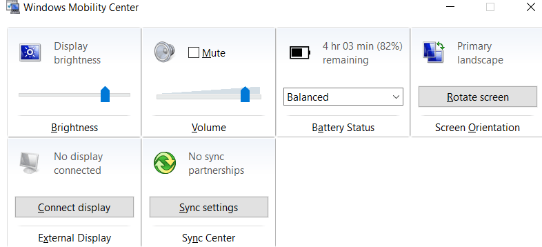 use windows mobility center to adjust the brightness settings