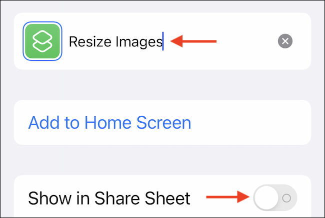 Customize the shortcut name and enable the 