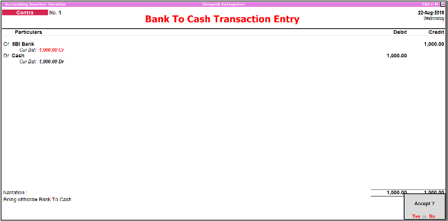 bank to cash transaction