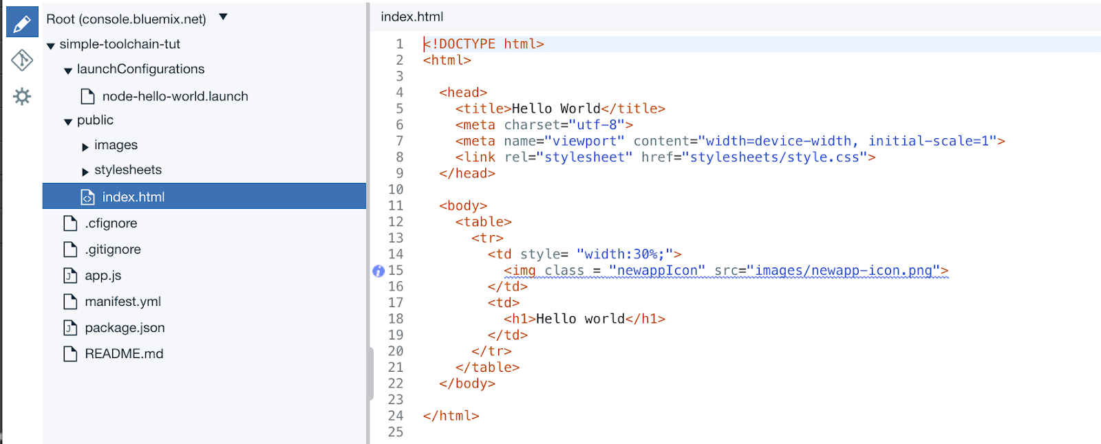 Editing a file in the Web IDE