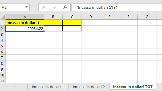 Inserire un riferimento a un altro foglio di lavoro 1