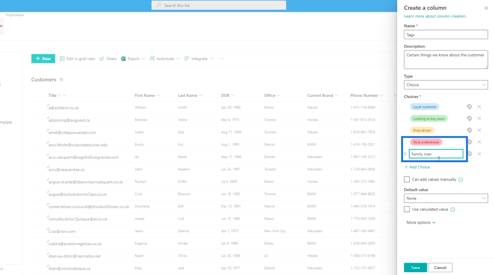 sharepoint choice field