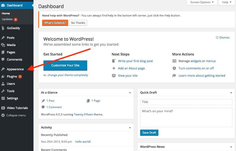 How to Start a Blog - WordPress dashboard