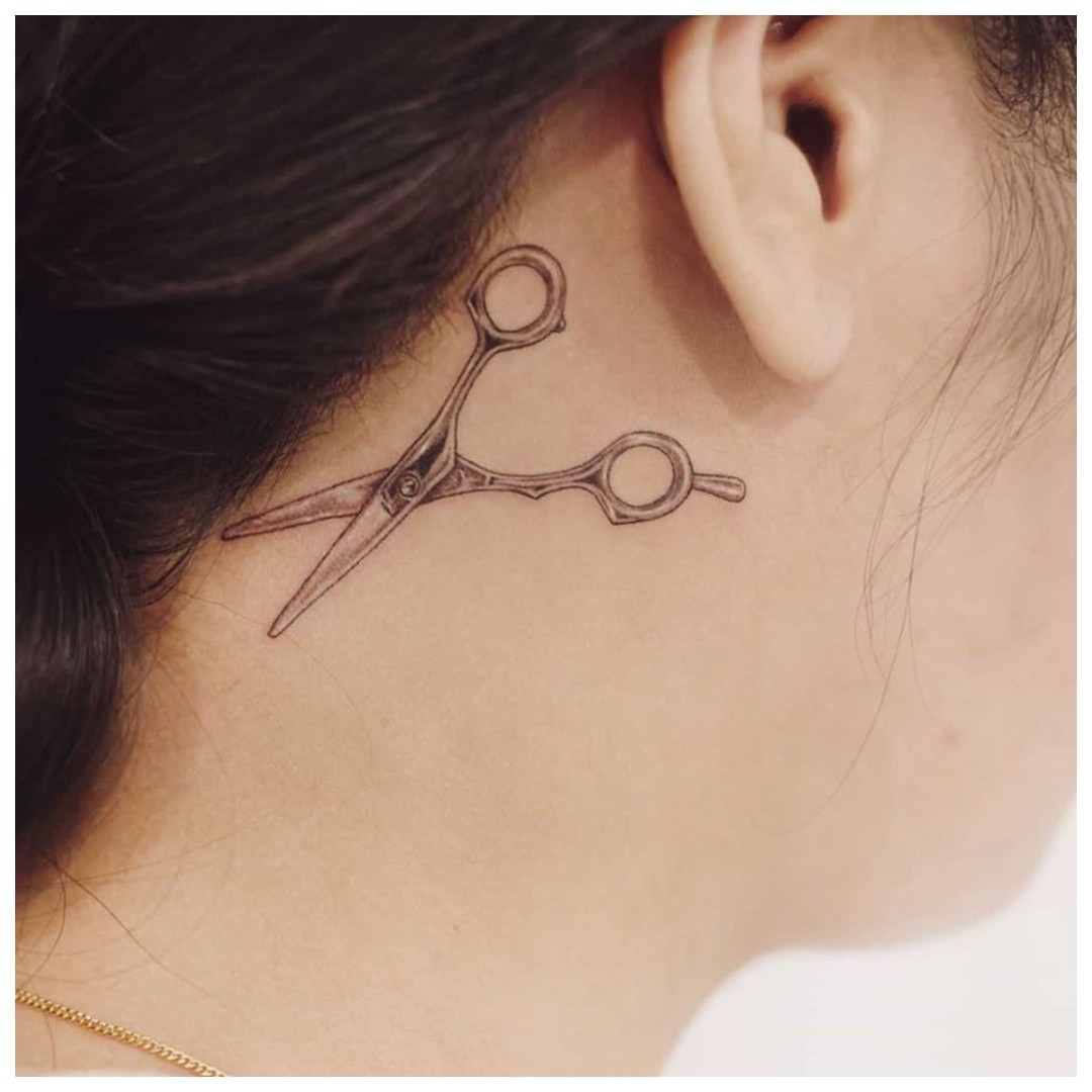 Scissor Behind The Ear Tattoo