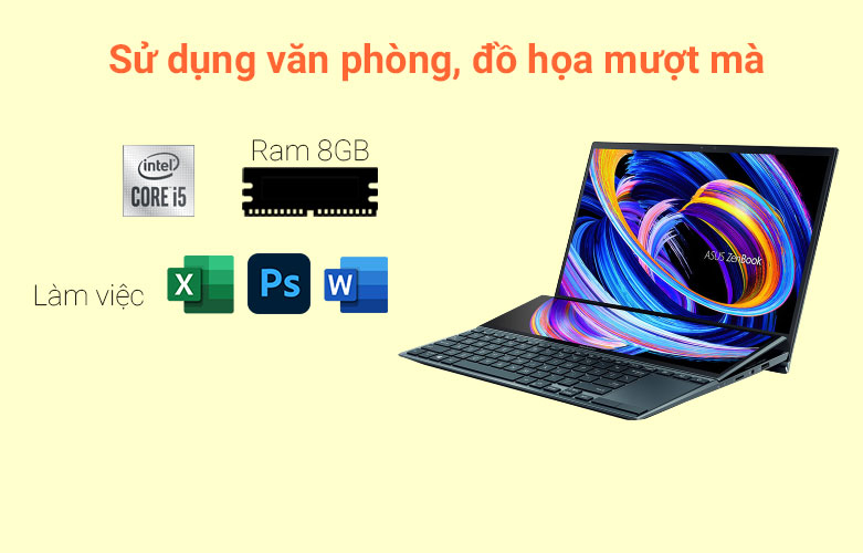 Máy tính xách tay/ Laptop Asus ZenBook Duo 14 UX482EA-KA081T (i5-1135G7) (Xanh) | Sử dụng văn phòng, đồ họa mượt mà