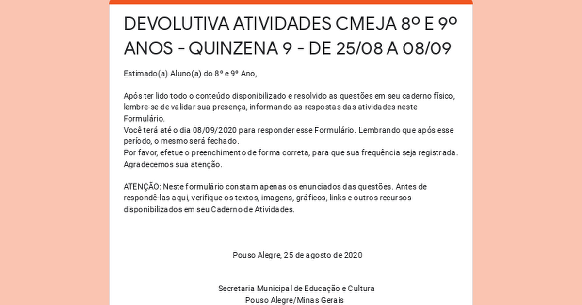 DEVOLUTIVA ATIVIDADES CMEJA 8º E 9º ANOS QUINZENA 9 DE 25 08 A 08 09