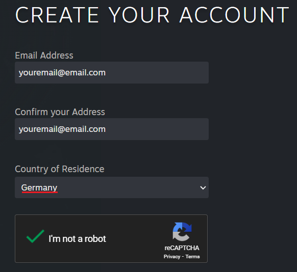 Create a Steam account