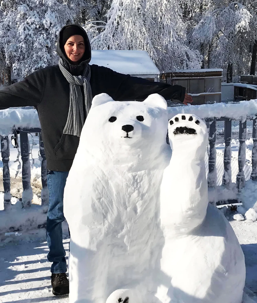 Snow sculpture of polar bear 