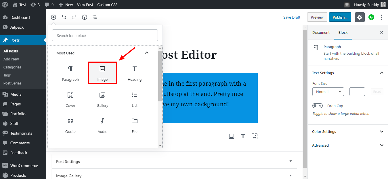 adicionando imagens em gutenberg