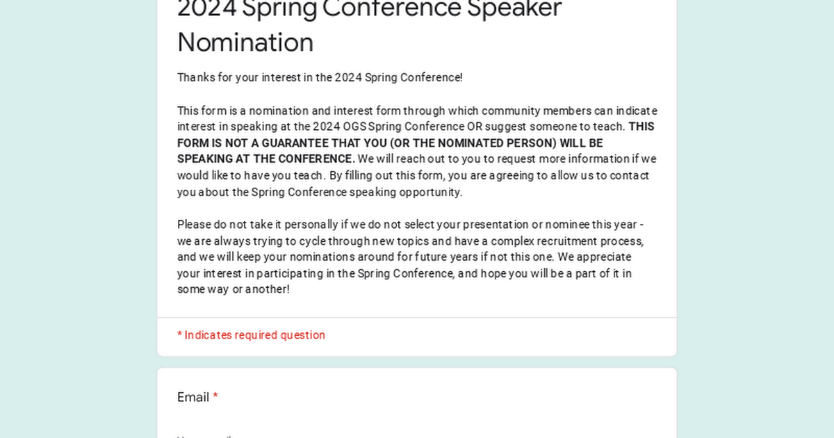 2024 Spring Conference Speaker Nomination