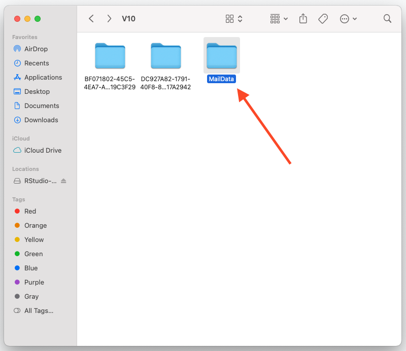 Select the MailData folder