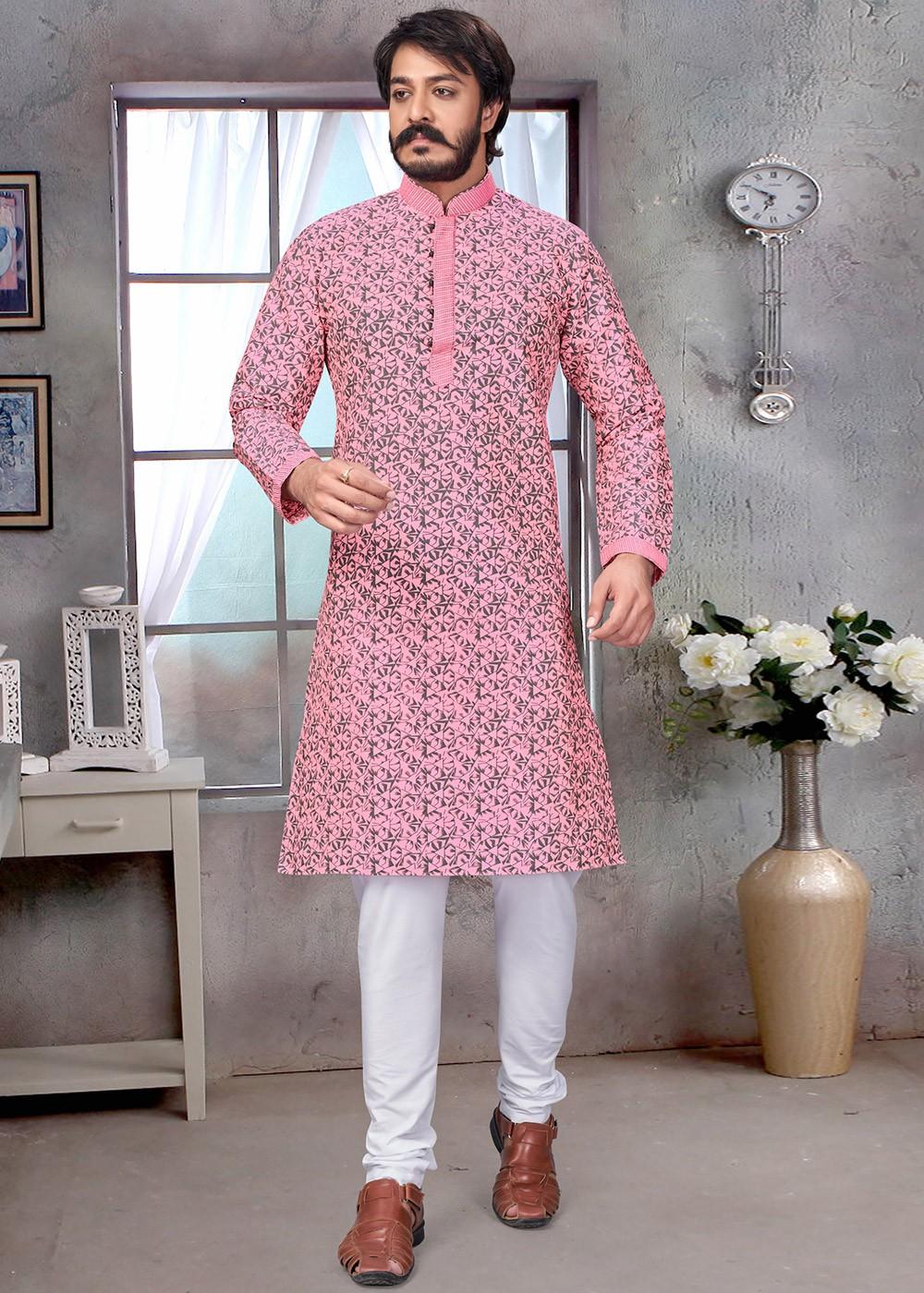 Pink Readymade Kurta Pajama For Men Latest 611MW03