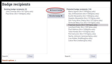 Screenshot showing award badge option