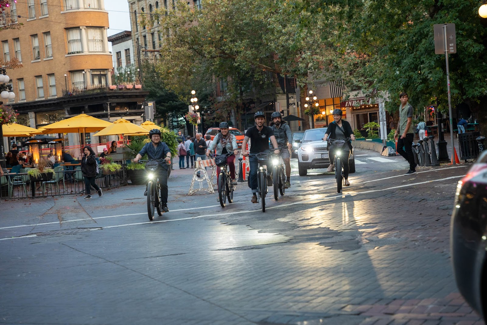 Group on e-bikes in Vancouver