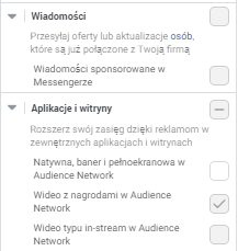 Umiejscowienie reklam w panelu reklamowym Facebooka