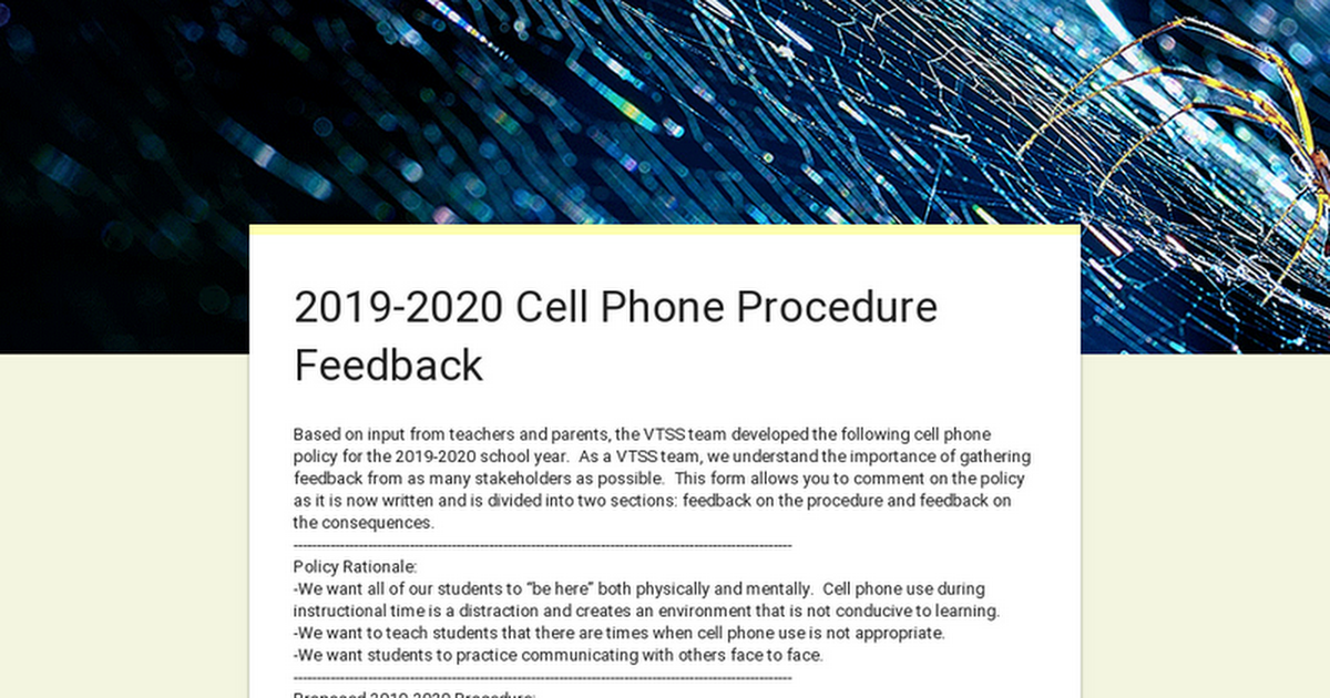 2019-2020 Cell Phone Procedure Feedback