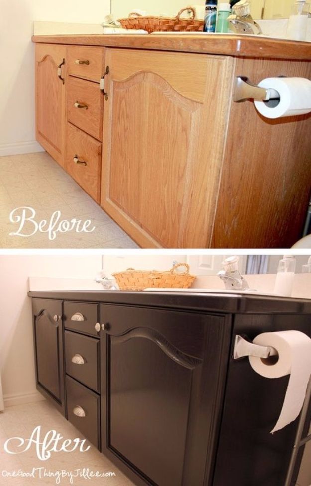 DIY Home Improvement On A Budget - Give Your Old Bathroom Cabinets A Facelift - Easy and Cheap Do It Yourself Tutorials for Updating and Renovating Your House - Home Decor Tips and Tricks, Remodeling and Decorating Hacks - DIY Projects and Crafts by DIY JOY #diy #homeimprovement #diyhome #diyideas #diy