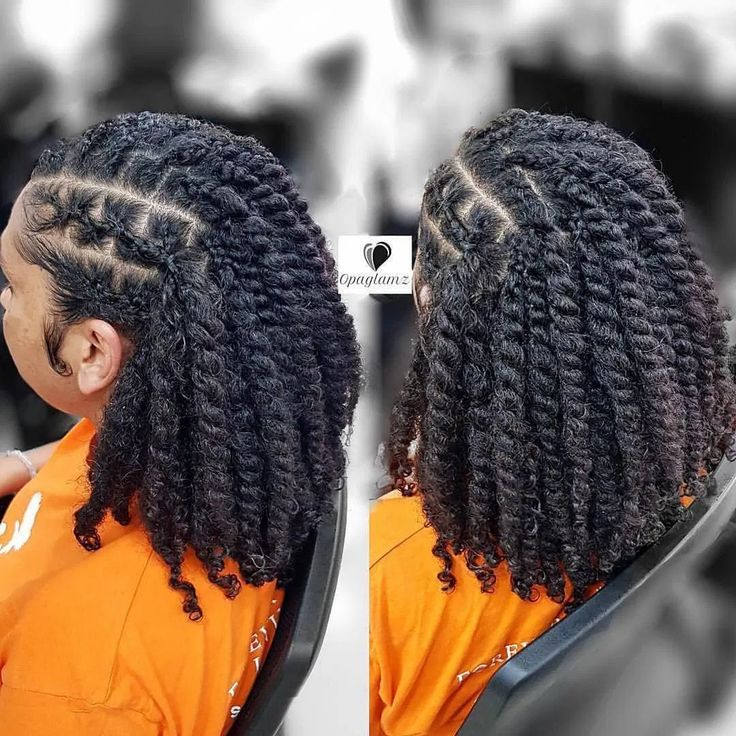 a lady wearing beautiful twist hairstyle in a picture mix