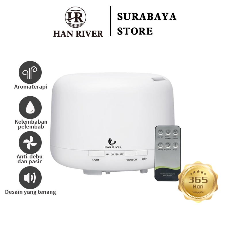 HAN RIVER Humidifier Air Ultrasonic Diffuser Aroma Purifier menggunakan teknologi ultrasonik untuk menguapkan aroma essential oil.