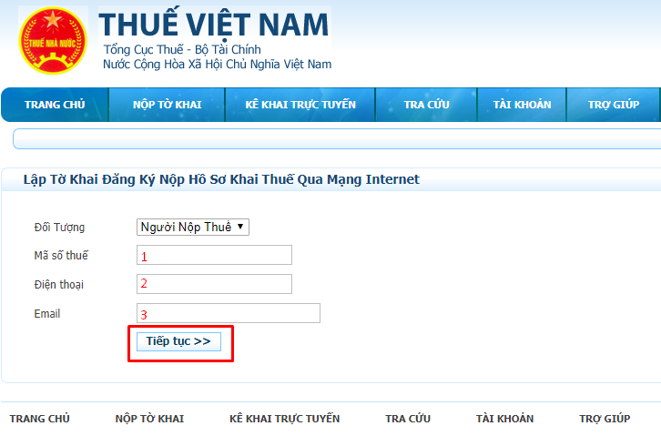 Lập tờ khai đăng ký nộp hồ sơ khai thuế qua mạng Internet