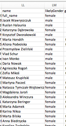 An Excel screenshot where gender is assigned to each lead.