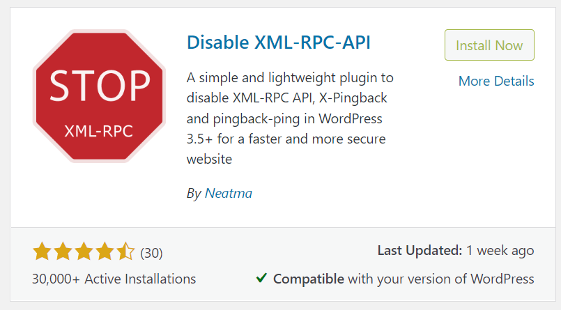 Disable XML-RPC API WordPress Plugin