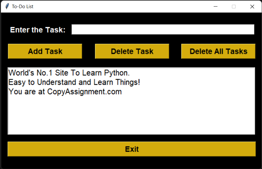 Output of GUI To-Do List App in Python Tkinter